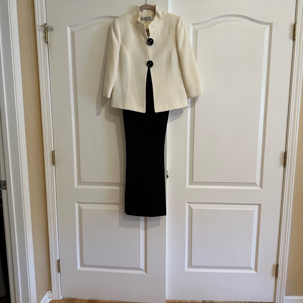 Elegant Cream Jacket and Black Pants Set